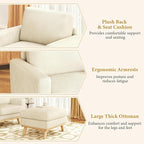 Vesgantti 38.5" Accent Chair with Movable Ottoman, Comfy Corduroy Armchair with Spring Cushion, Reading Chair with Ottoman, Modern Single Sofa for Living Room, Bedroom and Apartment, Beige
