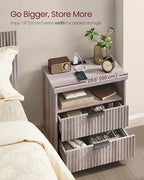 VASAGLE MAXE Collection - Set of 2 Nightstands with Charging Station, Bedside Table, Side End Table with 2 Drawers, Open Shelf, 2 AC Outlets, 2 USB Ports, Transitional, Bedroom, Washed Gray ULET926G01