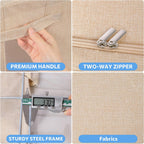 CYhom Extra Large Clothes Storage Bins - Linen Fabric Foldable Stackable Container Organizer Set with Clear Window & Carry Handles & Metal Frame - 2Pack Large Capacity for Bedding, Blankets, Books