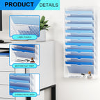Hanging Wall File Organizer 10 Tier Wall Mounted File Holder Document Wall Organizer Magazine Organization for Office Home, White