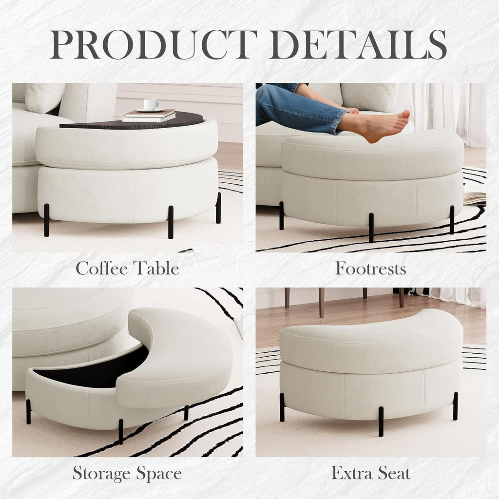 Aoiy & Wifon 50'' W Oversized Swivel Barrel Chair with Storage Ottoman, Beige Round Accent Chair with Half Moon Ottoman for Living Room, Deep Seat & Extra Wide, Chenille