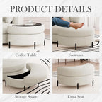Aoiy & Wifon 50'' W Oversized Swivel Barrel Chair with Storage Ottoman, Beige Round Accent Chair with Half Moon Ottoman for Living Room, Deep Seat & Extra Wide, Chenille