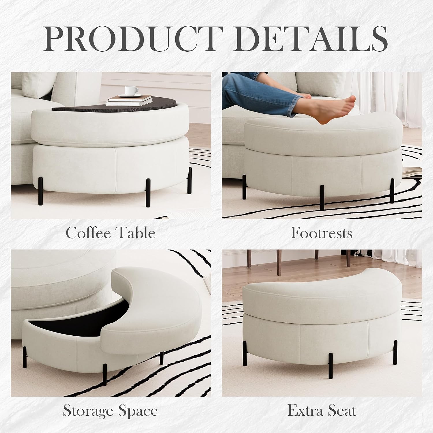 Aoiy & Wifon 50'' W Oversized Swivel Barrel Chair with Storage Ottoman, Beige Round Accent Chair with Half Moon Ottoman for Living Room, Deep Seat & Extra Wide, Chenille