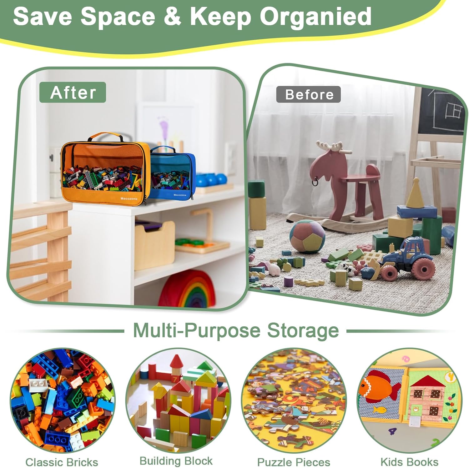 4 PCS Toys Storage Bag, Classic Bricks Building Set Storage Bag, Toy Organizer Bags for Building Toys, Puzzles, Small Large Size