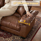 Faux Leather Sofa, Mid Century Modern Deep Loveseats, Comfy Cloud Couch, Tufted Pillow Top Arm Furniture for Living Room, Apartment, Cognac Brown