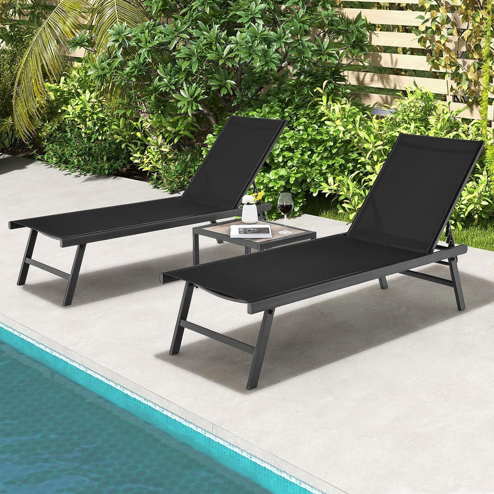 Tangkula 3 Piece Patio Chaise Lounge Set, Aluminum Patio Recliner with Coffee...