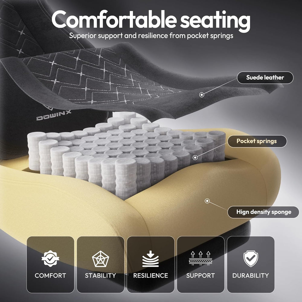 Dowinx Gaming Chair with Heated Massage Lumbar Support,Big and Tall Fabric Ga...