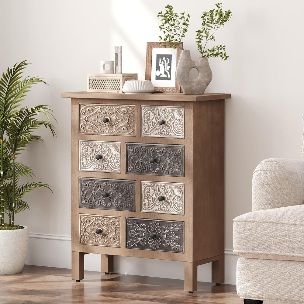 HOMPUS 32'' Tall Wood Storage Cabinet with 8 Drawers for Living Room