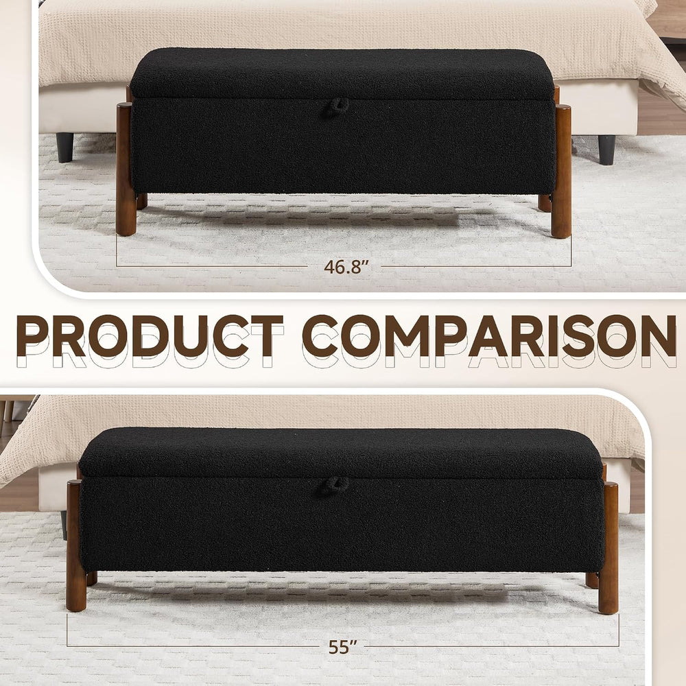 55'' Modern Storage Ottoman Benches | Walnut Wood Legs 26 Gallons Sto...