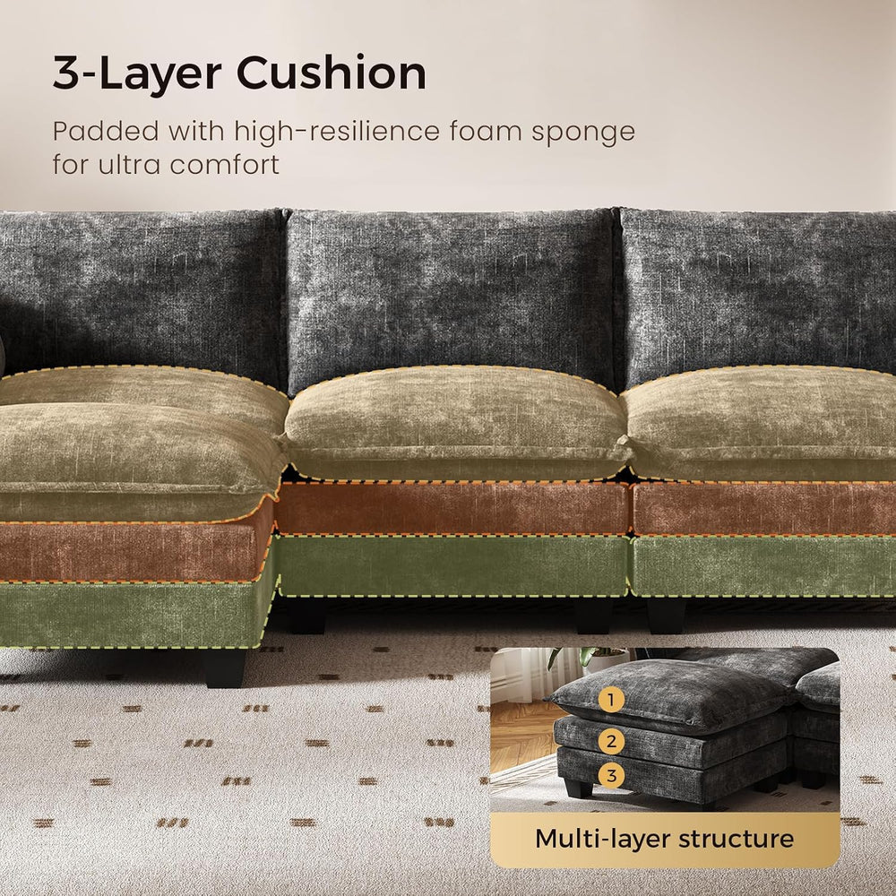 KKL 120" Huge Modular Sectional Sofa Bed, 8 Seater Convertible J/L/U-Sha...