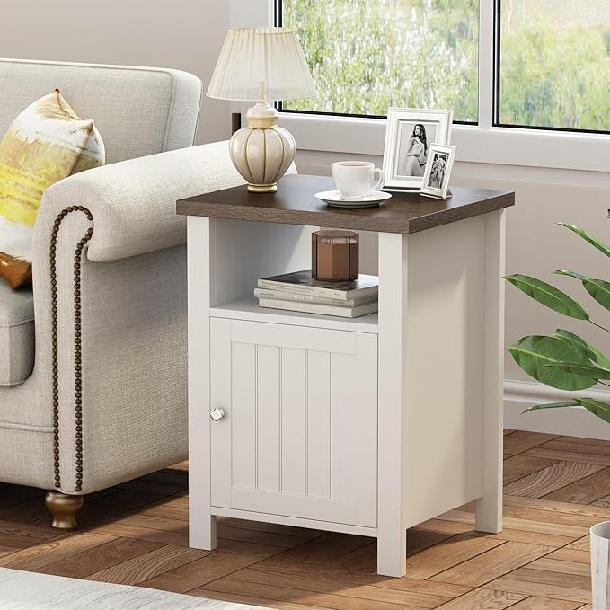 ChooChoo Farmhouse Nightstands Set of 2, Rustic Vintage End Side Table with S...