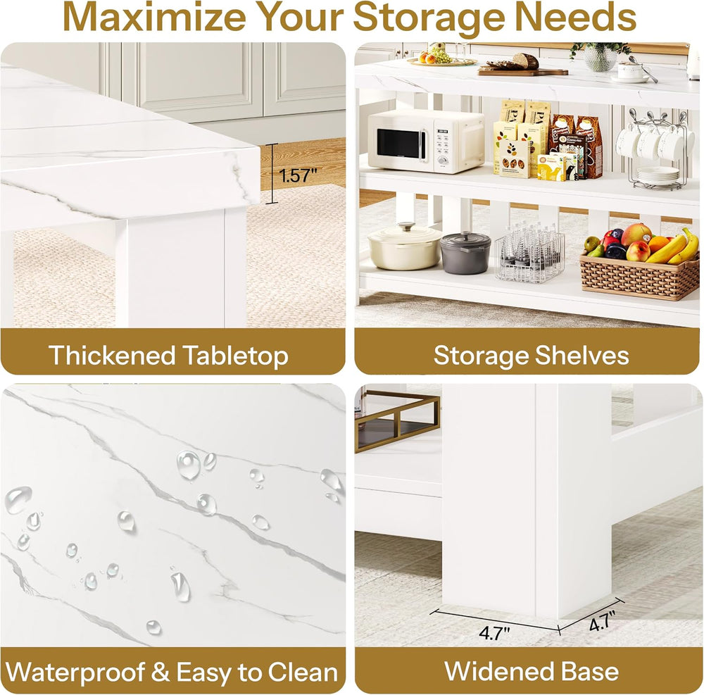DynJest Kitchen Island with Storage, 55 Inch Large Faux Marble Prep Worktop |...