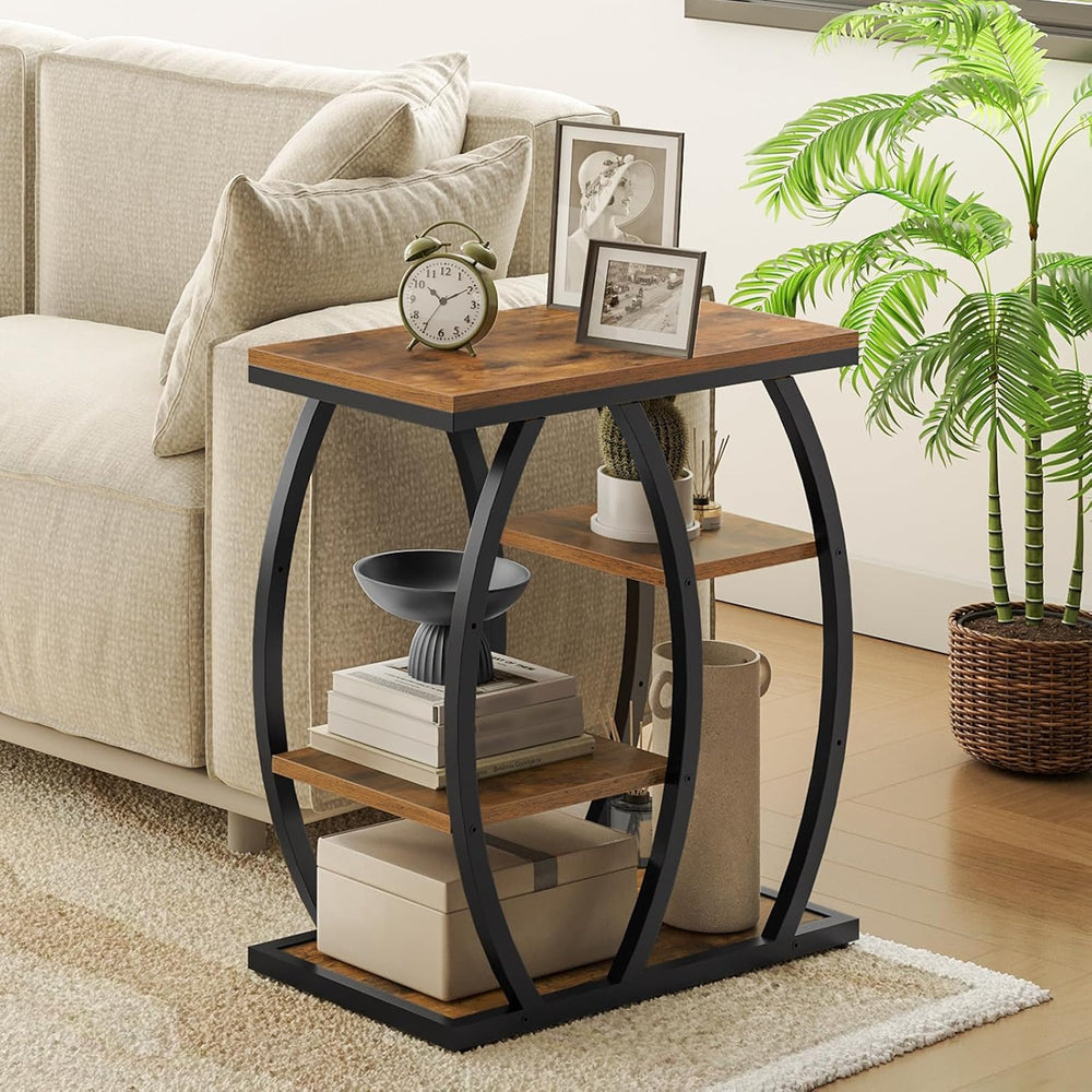HOOBRO Industrial End Table, 4 Tier End Table with Storage Shelves, Small Sid...