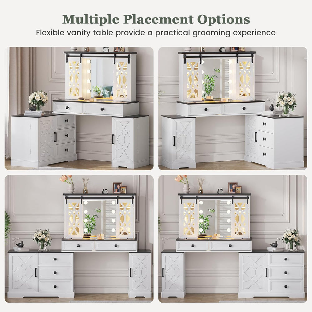 TAGELIER Farmhouse Large Makeup Vanity with Mirror & Lights | Vanity Desk...