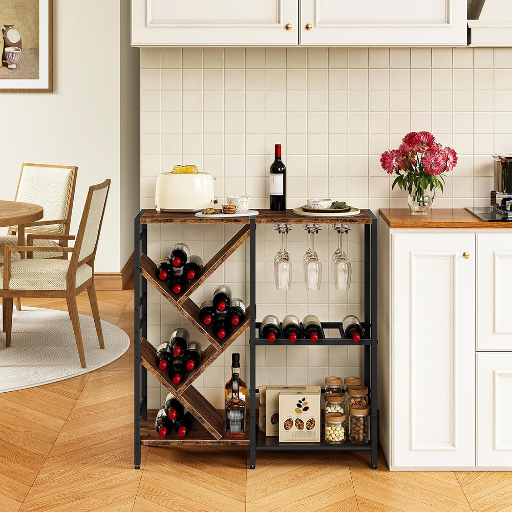 HOOBRO Liquor Bar Cabinet, Modern Liquor Cabinet with Wine Rack & Glass H...