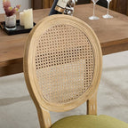 French Country Dining Chairs Set of 4,Farmhouse Upholstered Dining Room Chairs with Round Back and Solid Leg,Rattan Kitchen Chairs for Kitchen/Bedroom/Dining Room,Green