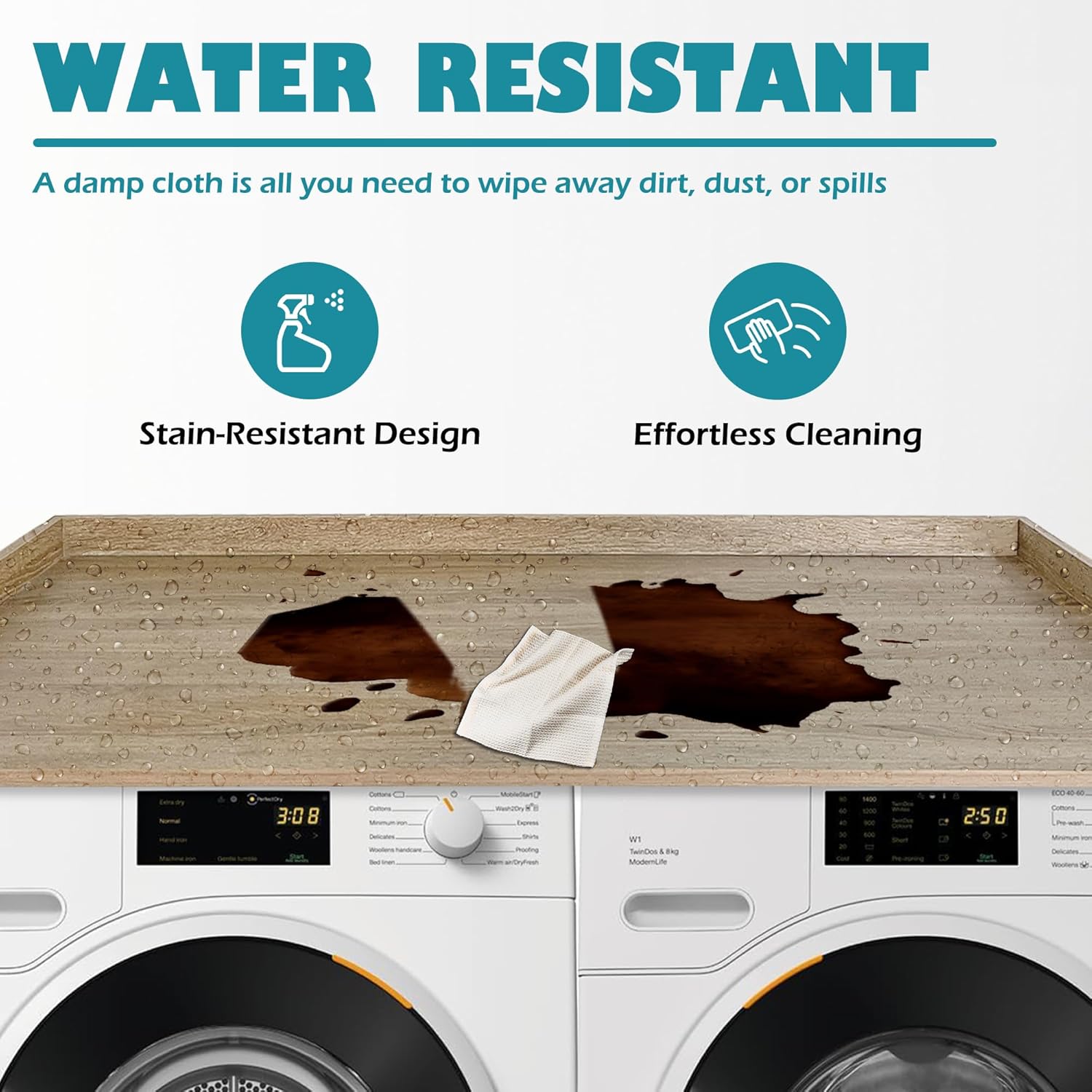 Royxen Laundry Countertop Solid Wood, Countertop for All Front-Loaded Washing Machine and Dryer, Extra Room for Laundry Room, White Oak