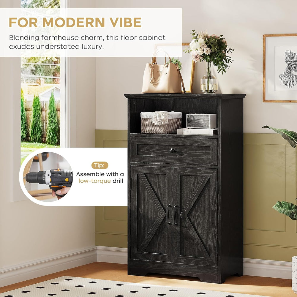 Floor Cabinet, Farmhouse Storage Cabinet with Barn Doors and Drawer, 11.81&qu...