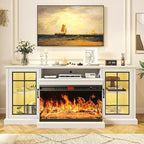 oneinmil 80'' Fireplace TV Stand with 3-Sided Glass, TV Cabinet for TVs up to 85", 80'' Modern Media Entertainment Center with Farmhouse Glass Door Storage Cabinets