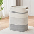 Laundry Basket with Handles - Blanket Basket & Hampers for Bedroom Aesthetic, Laundry Hamper & Blanket Storage for Living Room, Clothes Hamper, Tall, Large 17" x 14" x 22”, Grey & White