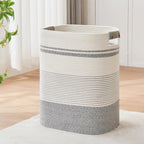Laundry Basket with Handles - Blanket Basket & Hampers for Bedroom Aesthetic, Laundry Hamper & Blanket Storage for Living Room, Clothes Hamper, Tall, Large 17" x 14" x 22”, Grey & White
