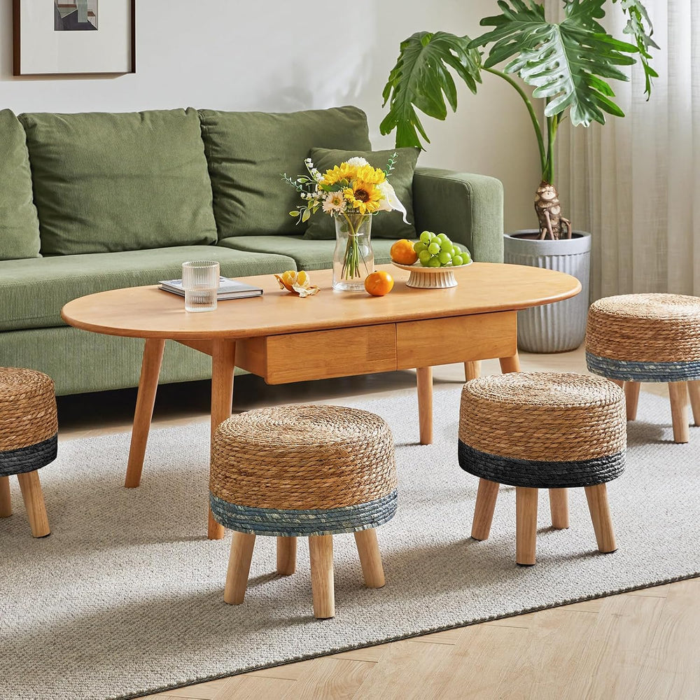 YMYNY Foot Stool, 12.6" Small Ottoman, Natural+Black,HBD027B | Natural S...