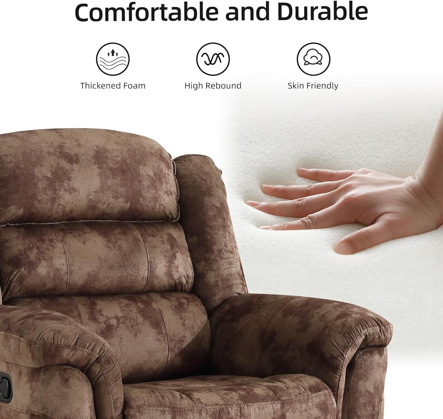 2 Pieces Reclining Couch Furniture Set, Overstuffed Reclining Loveseat Couch and Wide 3PC Bonded Recliner Sofa Set for Living Room, Brown