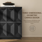 Yechen 118" Black Sideboard Buffet Cabinet with Storage, Modern Credenza with 3D Geometric Pattern Doors & Adjustable Shelves, Accent Wood Media Console Table for Living Room, Kitchen/2 Pieces