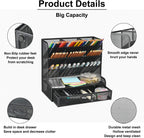 Marbrasse Mesh Pen Holder for Desk, Multi-Functional Pencil Organizer with Drawer, Desk Organizers and Accessories for Office Art Supplies (Large Black)