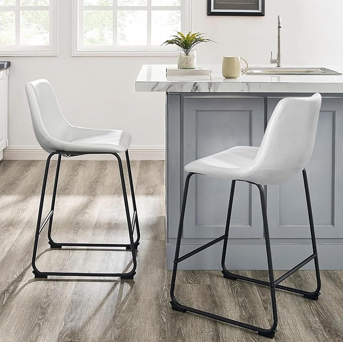 LEMBERI 26 inch Bar Stools Set of 4, Modern Counter Height Bar Stools, Faux Leather Barstool with Back and Metal Leg, Armless Bar Chairs for Kitchen Island (White, 4pcs 26")