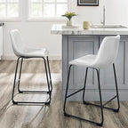 LEMBERI 26 inch Bar Stools Set of 4, Modern Counter Height Bar Stools, Faux Leather Barstool with Back and Metal Leg, Armless Bar Chairs for Kitchen Island (White, 4pcs 26")