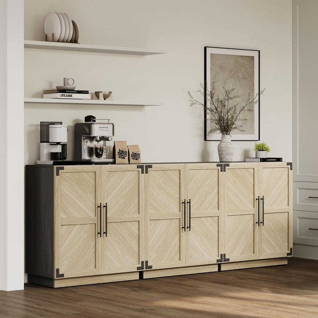 SICOTAS Large Modern Industrial Sideboard Buffet Cabinet with Storage Doors | Rustic Extra Wide Sideboard Buffet Cabinets, Accent Credenza Storage Cabinet with 6 Doors and Adjustable Shelves for Entryway
