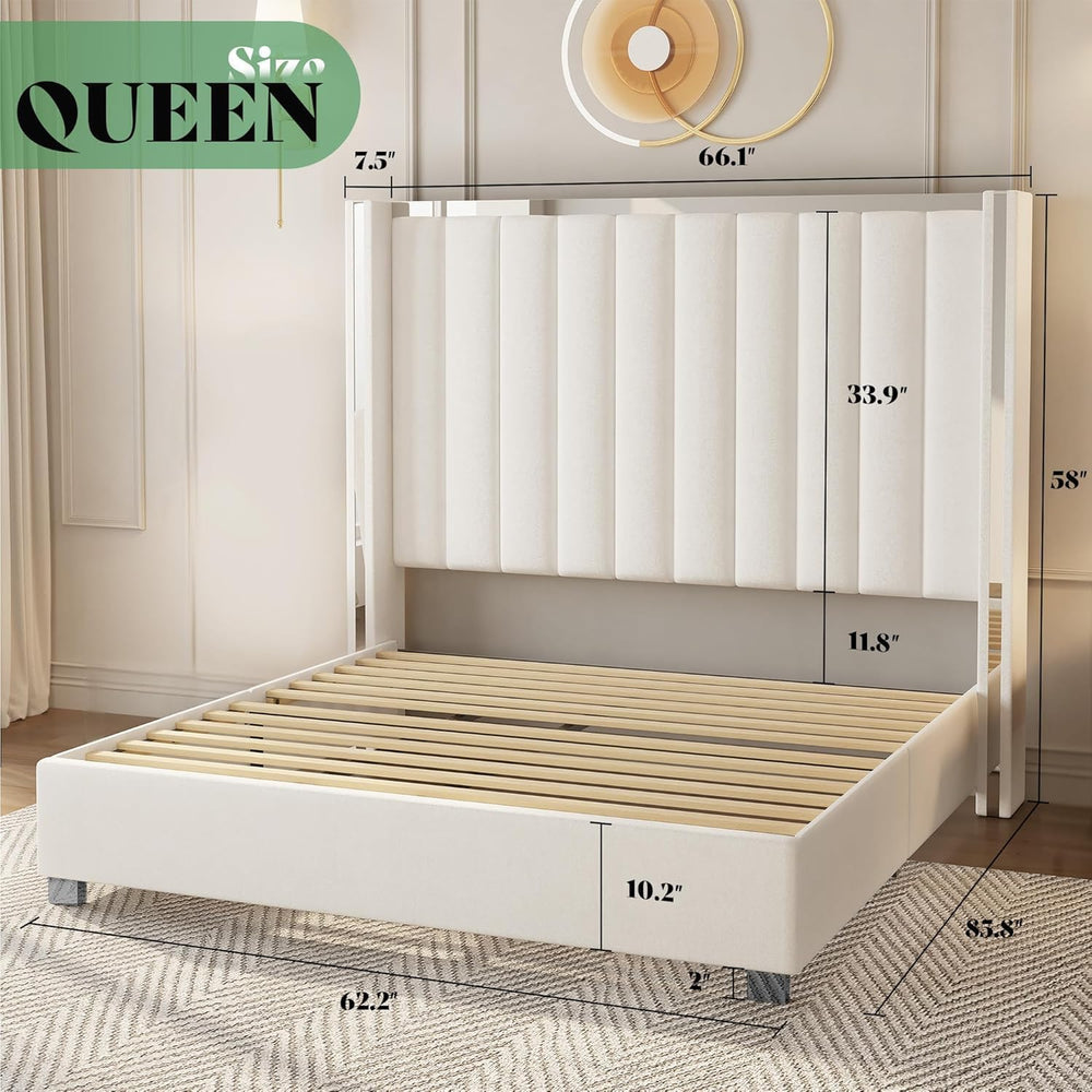 AMERLIFE 4 Piece Bedroom Furniture Set, Upholstered Queen Size Bed Frame with...