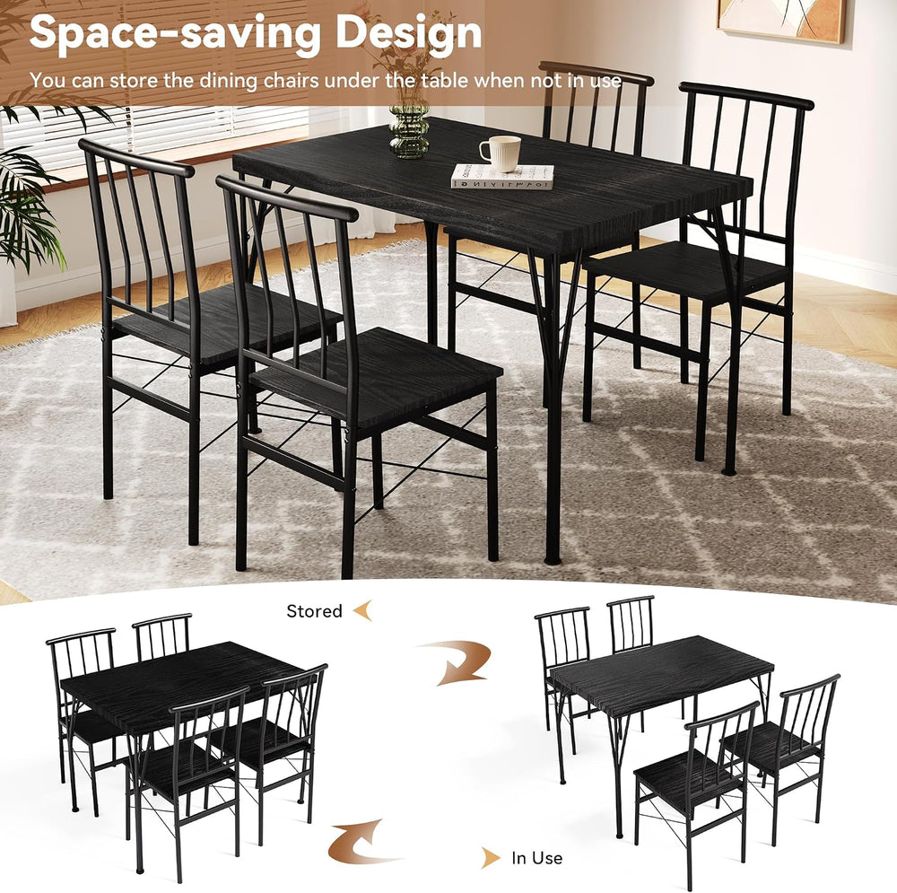 Dining Table Set for 4 with 1.6" Thick Tabletop, 5-Piece Kitchen Table S...