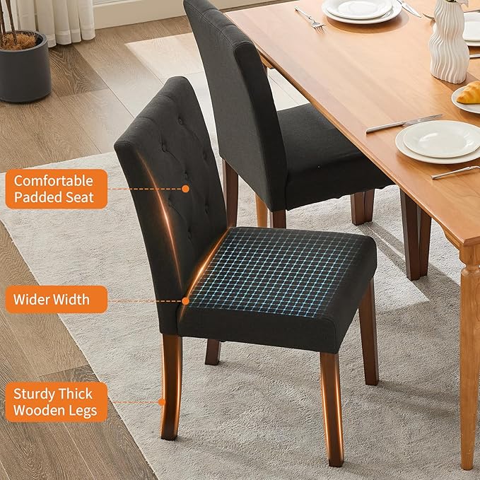 Upholstered Dining Chairs Set of 2, Modern Fabric Kitchen Side Chairs with St...