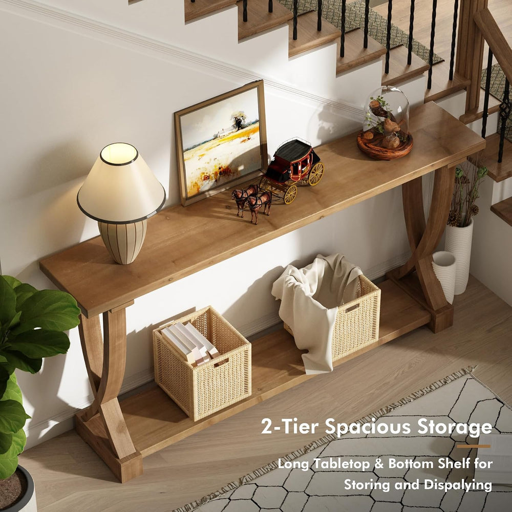 HOKYHOKY 63" Long Solid Wood Console Table, Narrow Behind Couch Sofa Tab...