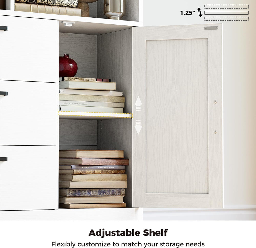 IRONCK 70.9-Inch Bookcase with Doors and 3 Drawers, White