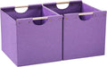 HOONEX Large Foldable Storage Bins, Linen Fabric, Pack of 2, Storage Baskets with Wooden Carry Handles and Sturdy Heavy Cardboard, for Home, Office, Car, Nursery, Purple