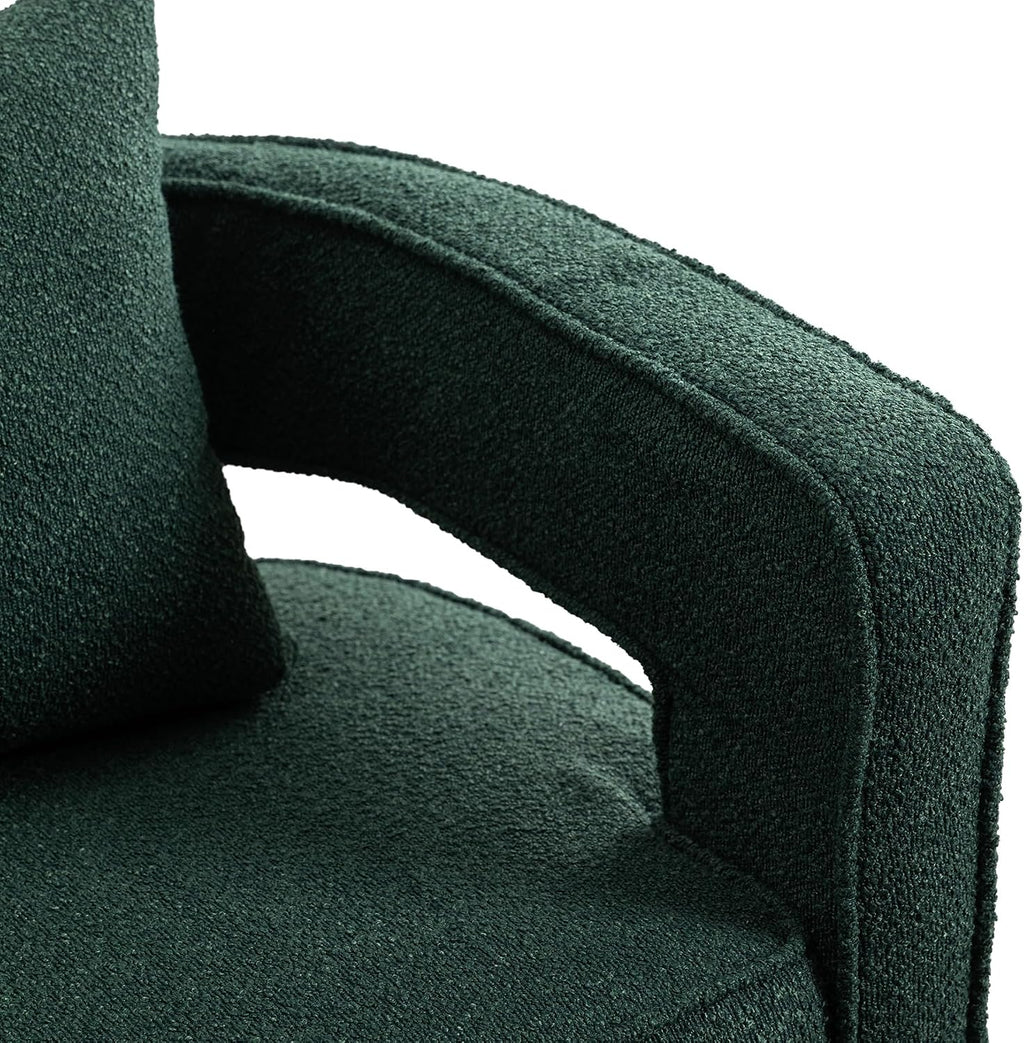 Swivel Accent Chair Set of 2, Modern Swivel Barrel Chair for Living Room, 360 Degree Comfy Square Accent Chair with Open Back, Upholstered Armchair for Bedroom,Reading, Boucle, Dark Green