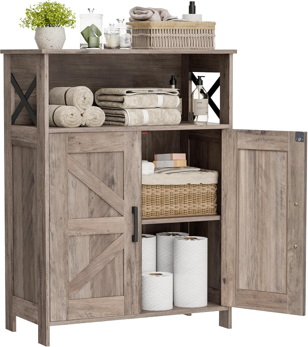 Farmhouse Bathroom Storage Cabinet with Doors, Small Floor Cabinet