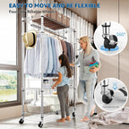 Heavy Duty Rolling Garment Rack 3 Tiers Adjustable Wire Shelving Clothes Rack with Rods and Side Hooks,Storage Closet Clothing Rack with Wheels Chrome 15.7" D x 29.5" W x 74.5" H