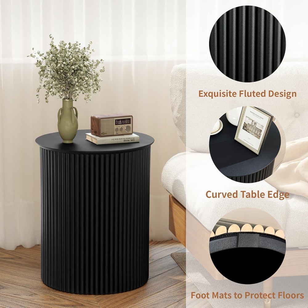 AVZEAR Small Round Side Table Fluted Night Stand Set of 2, 17.7" Mid Cen...