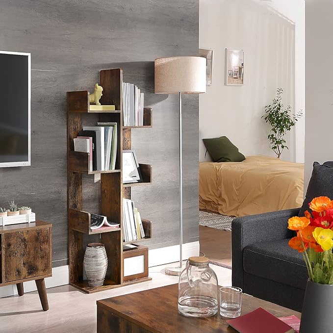 VASAGLE Bookcase, Tree-Shaped Bookshelf with 8 Storage Shelves, Rounded Corne...