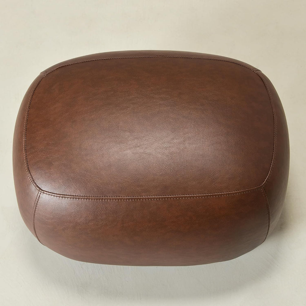 KINWELL 23" Wide Faux Leather Upholstered Ottoman, Mid-Century Modern Living Room Footrest with Soft Padded Seat, Footstool for Bedroom, Entryway or Living Room, Dark Brown