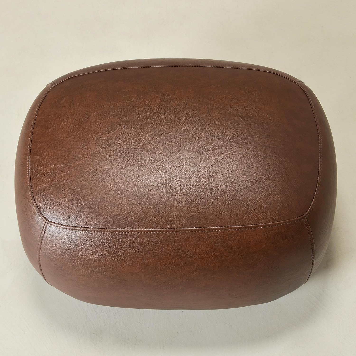 KINWELL 23" Wide Faux Leather Upholstered Ottoman, Mid-Century Modern Living Room Footrest with Soft Padded Seat, Footstool for Bedroom, Entryway or Living Room, Dark Brown