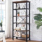 HOMBAZAAR 6 Tier Bookshelf,Rustic Brown Industrial Book Shelf,Engineered Wood and Metal Deep Bookcases,Tall Shelf Bookcase for Living Room,Office,Bedroom and Kitchen