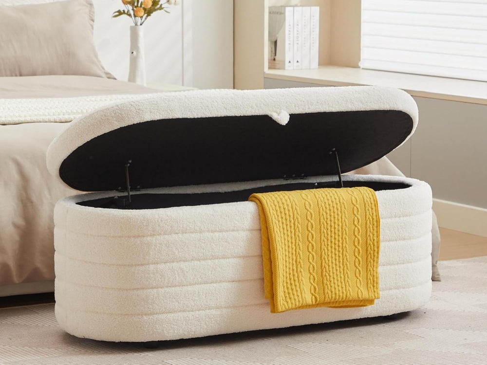 Storage Ottoman Bench End of Bed for Bedroom,45 inch Boucle Upholstered Entry...