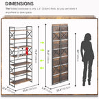 4NM 7 Tiers No Assembly Book Shelves, 72.4" H Folding Bookshelf Bookcase Open Industrial Foldable Shelves for Bedroom, Living Room, Home Office - Rustic Brown Black