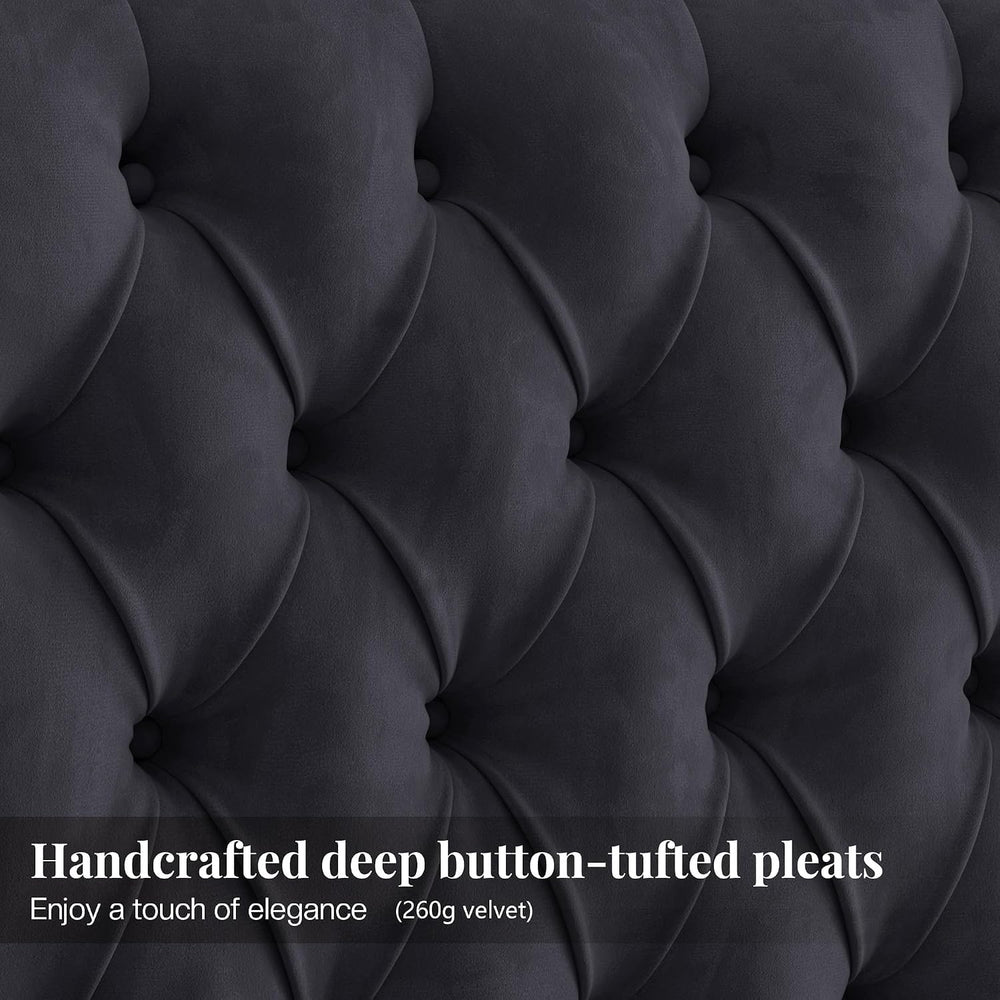Jocisland Queen Bed Frame 61.4" Tall Headboard Velvet upholstered,Black