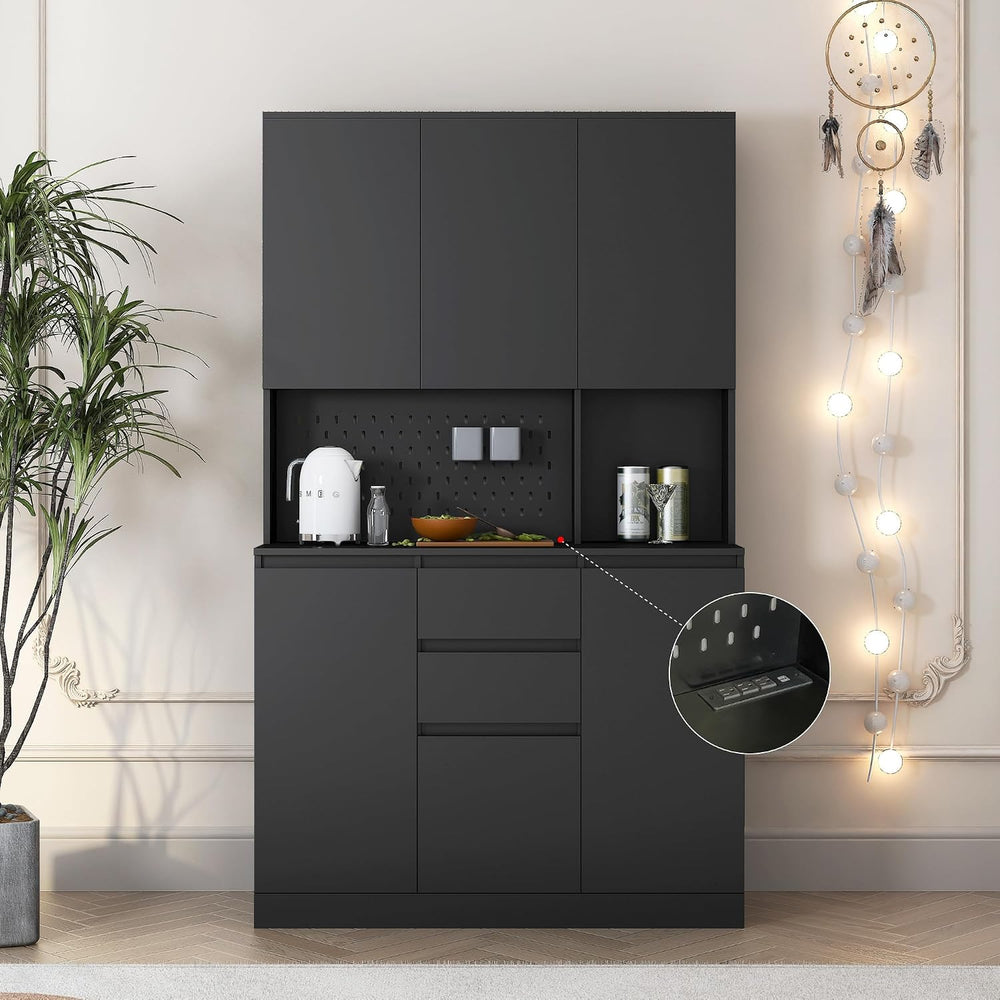 roomfitters 74" Kitchen Pantry Cabinet with Charging Station & USB P...